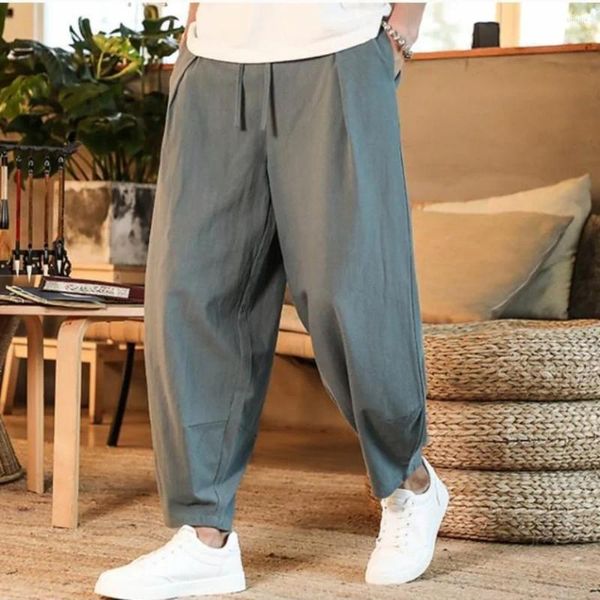 Pantalones para hombres Algodón y lino Harem suelto Hombre Verano Transpirable Color Sólido Pantalones Fitness Streetwear