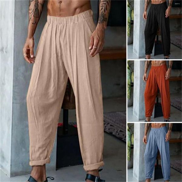 Pantalones para hombres Algodón y lino Al aire libre Diario Color sólido Cordón Multi bolsillo Hombres Slim Fit Big Tall Indoor Boy Slip