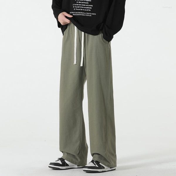 Pantalon Baggy en coton pour hommes, jambes larges, mode coréenne, Streetwear décontracté, taille élastique, cordon de serrage, vert armée, noir, kaki