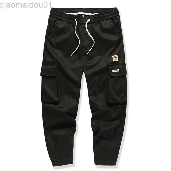 Pantalones de hombre Pantalones de carga de algodón Hombres Moda Bolsillo grande Pantalones de color sólido Streetwear Hombres Casual Harem Joggers Pantalones Pantalones de cintura elástica L230727