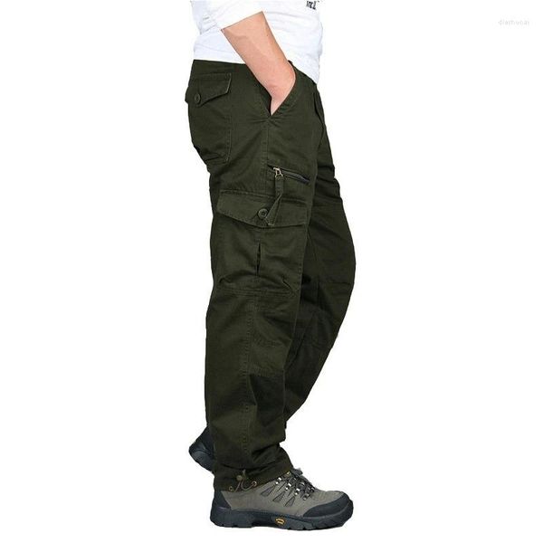 Pantalones de algodón para hombre, pantalones largos informales con múltiples bolsillos para primavera y otoño, pantalones rectos para hombre, táctico militar del ejército