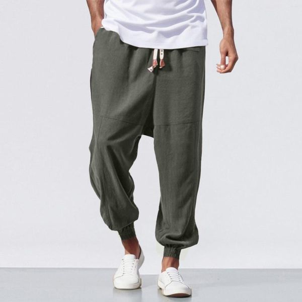 Pantalones de hombre de algodón y lino informales para hombre, pantalones bombachos largos de verano para hombre, pantalones holgados de estilo chino para correr, Jersey Harajuku 2023, ropa