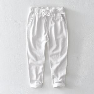 Pantalons pour hommes coton lin pour hommes couleur unie décontracté mode pantalon mâle taille élastique droite grande taille 4XL