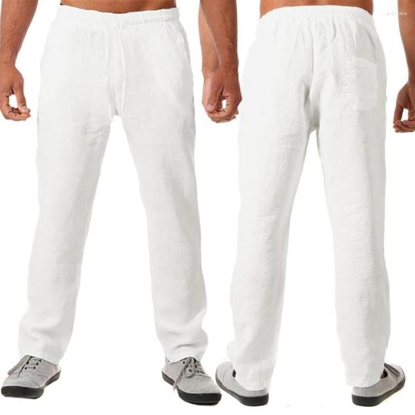 Pantalon Homme Coton Lin Pour Homme Pantalon Lâche Décontracté Couleur Unie Homme Harem Capri Été