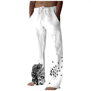 Pantalon homme coton lin grande taille pantalon été multi-poches Large léger Streetwear couleur unie ample pantalon de survêtement décontracté
