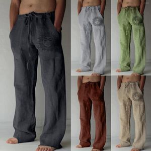 Pantalones de lino de algodón para hombre, pantalones de chándal rectos de pierna ancha para hombre, ropa de calle para hombre