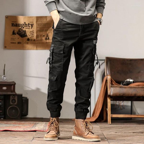 Pantalons pour hommes coton sport ample décontracté mode multi-poches simples reliure pieds fermeture éclair Hip Pop Streetwear Cargo survêtement hommes