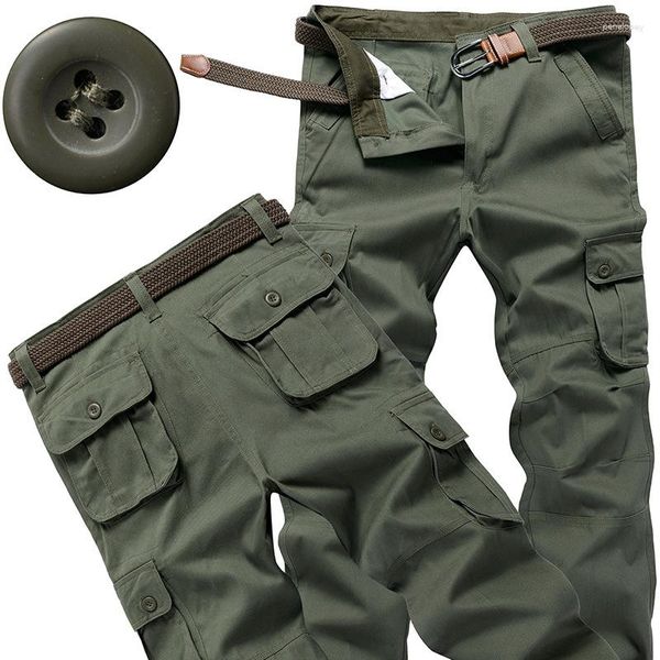 Pantalones de algodón para hombre, estilo militar, informales, con múltiples bolsillos, de combate, holgados, tácticos, rectos, del ejército, pantalones largos