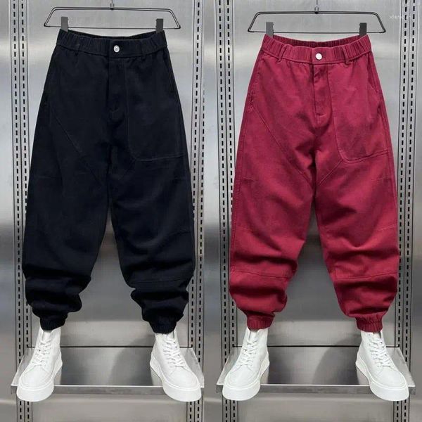 Pantalones de hombre de algodón con múltiples bolsillos Cargo moda Hip-hop pantalones anchos Harem sueltos pantalones rojos de otoño ropa de marca de diseñador