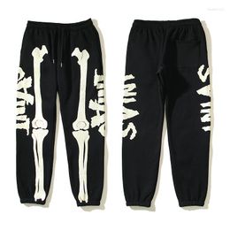 Herenbroeken Gebarsten skeletbotprint Sweatpant Fleece Heren Dames Amerikaanse streetwear Vintage Casual Joggerbroeken