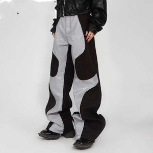 Pantalon pour hommes CRYU Niche Design PU Cuir Patchwork Hommes Pantalons High Street Droite 2023 Contraste Couleur Automne Hiver Mode 9A5968