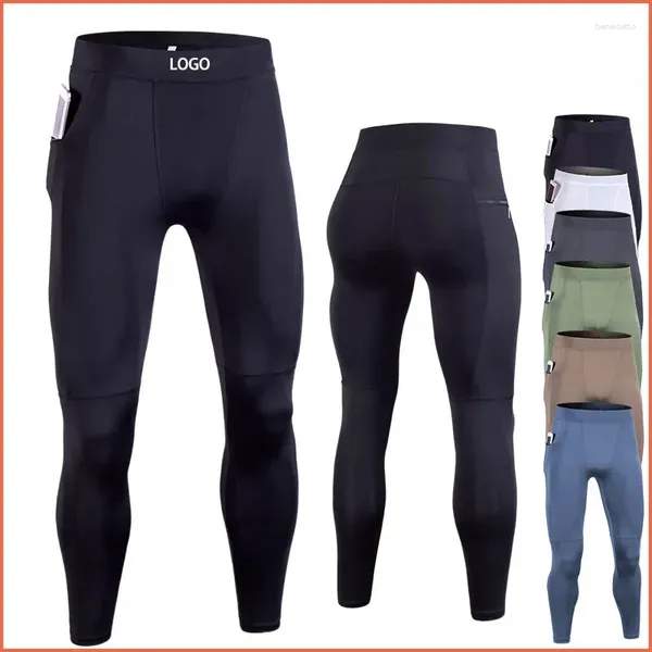 Pantalones para hombres Bolsillos de compresión personalizados Estiramiento alto Secado rápido Deportes al aire libre Fondo Flaco Legging Sweat Track