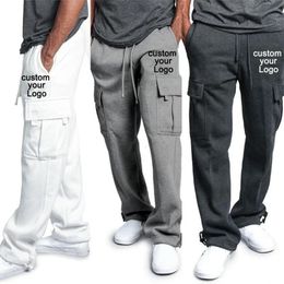 Calças masculinas personalizadas suas calças corredores diy impressão sólida multi bolso sweatpants estilo hip hop harem jogging pant masculino 2023 231031