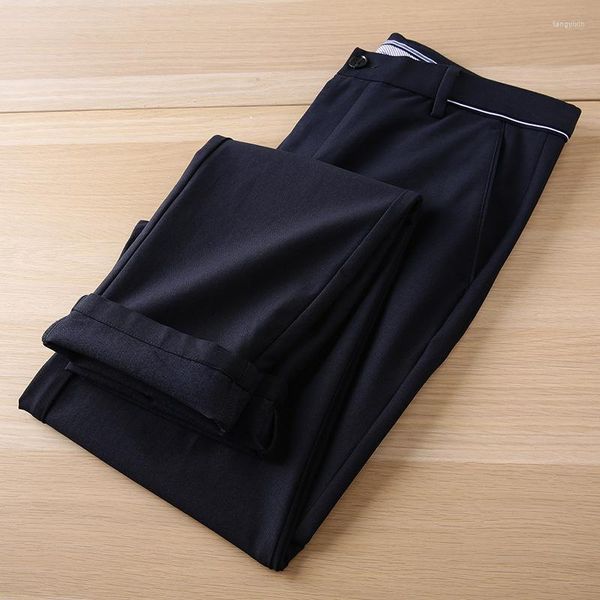 Pantalones de hombre Etiqueta cortada Elástico Transpirable Juventud Casual Verano Cintura media Pantalones Delgados Rectos 1d027