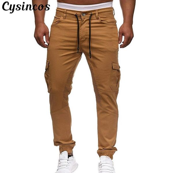 Pantalones para hombres CYSINCOS 2023 Hombres Hip Hop Harem Joggers Pantalones masculinos para hombre Sólido Multi-Bolsillo Cargo Skinny Fit Sweetpants