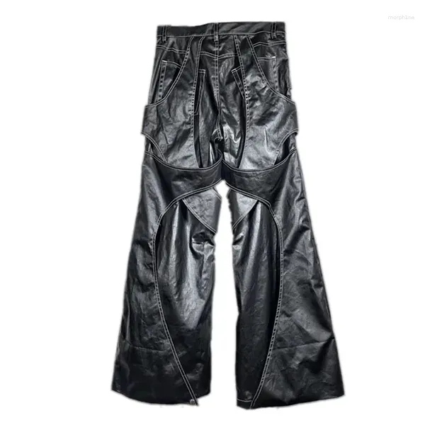 Pantalon pour hommes foncé creux impression de cire droite hommes déconstruction coupe stéréoscopique pieds larges pantalon décontracté