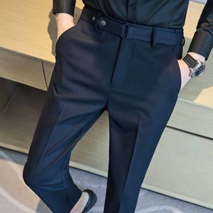 Herenbroek donkere streep heren formele broeken 2023 mode riem ontwerp man jurk eenvoudig slanke zakelijke casual pak pant plus maat 38 230307