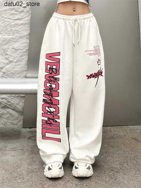 Pantalones de hombres Ciudad profunda Corea del Sur Y2K Pantalones deportivos blancos Ropa de la calle para mujeres KPOP Pantalones deportivos impresos Extra Hip Hop Partes de piernas anchas Pantalones Q240417