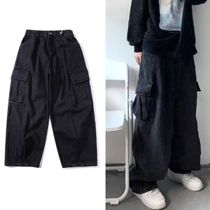 Herenbroek Deeptown Baggy Cargo Jeans Men Losse oversize denim mannelijke zwarte wide been broek Retro casual Japanse streetwear hiphop 230328