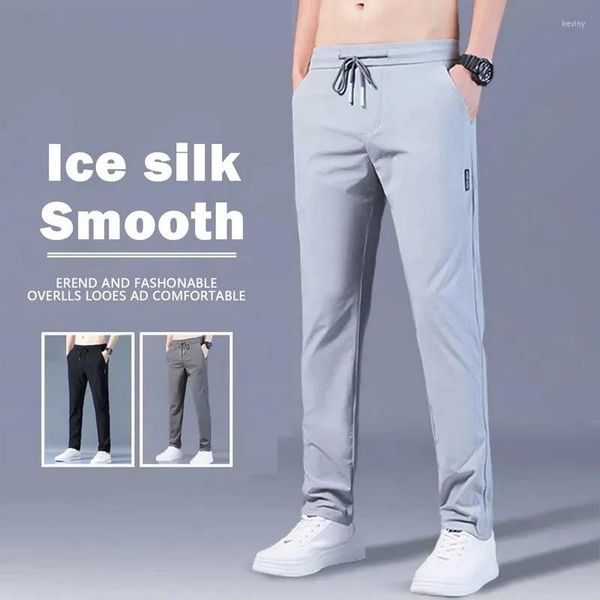 Pantalon d'homme Deeptown Ice Soie Randonnée pour hommes Casual Solide Pantalon droit Pantalon de survêtement Homme Slim Noir Gris Mode coréenne Été