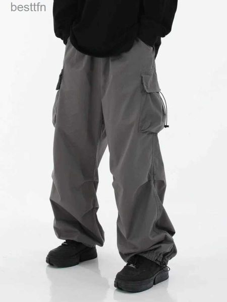 Pantalon homme Deeptown Y2K Baggy Cargo Pantalon pour hommes Rouge Noir Gris Pantalon droit Vintage Hip Hop Streetwear Style classique SpringL231212