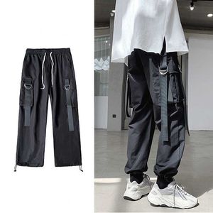 Pantalons pour hommes DEEPTPWN Rubans Cargo Pants Hommes Bla Grey Techwear Pantalon Homme Jogger Sarouel Casual Streetwear Hip Hop Japonais Printemps Z0410