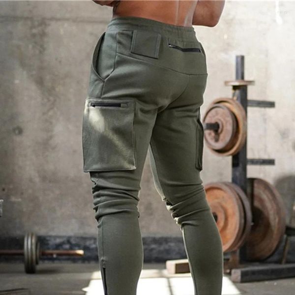 Pantalons pour hommes Design hommes survêtement coton pantalons de survêtement Gym entraînement Fitness pantalon mâle maigre sport poche zippée bas pour