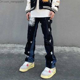 Herenbroek Design Sense Splash inkt graffiti jeans high street sfeer broek heren gesplitst recht los zwart Amerikaanse broek mode Z230819