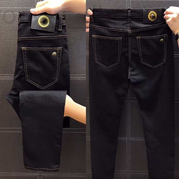 Pantalones para hombres Diseñador Marca Primavera Nueva Pierna Recta Casual Edición Coreana Slim Fit Elástico Guapo Gama Alta Cómodo Todo Negro Pequeño Ángulo Recto K4NL