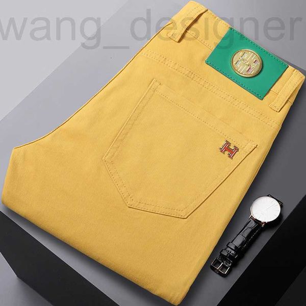 Diseñador de pantalones masculinos Hong Kong Summer Ginger Ginger Jeans Yellow Jeans Marca de moda Edición coreana Bordado Corea de lujo Slim Fit Un4L