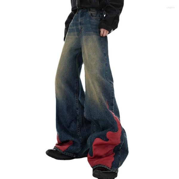 Pantalones para hombres Diseñador Original Retro Y2G Estilo vanguardista Jeans lavados PU Cuero Llama Trapeador Piso Bell-Bottom Pantalones Hombres