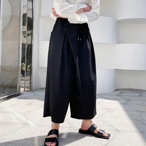 Pantalones de hombre Estilo de diseñador Solapa oblicua Irregular Pierna ancha Hombres # 39; s Pierna gorda Casual Pantalones sueltos de pierna grande Culottes