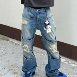 Herenbroeken Distressed Multi-Pocket Niche Designer Style Wear gewassen mesgesneden retro gescheurde jeans