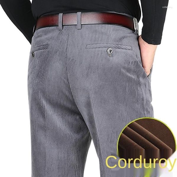Pantalones para hombres Doble Plisado Pana Hombres Negro Marrón Grueso Cálido Pantalones sueltos de cintura alta para ropa 2024