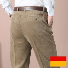 Pantalon pour hommes Double plissé Corduroy Mens Automne Épais Droit Lâche Kaki Noir Pantalon décontracté Pantalon mâle Taille haute 2023 231021