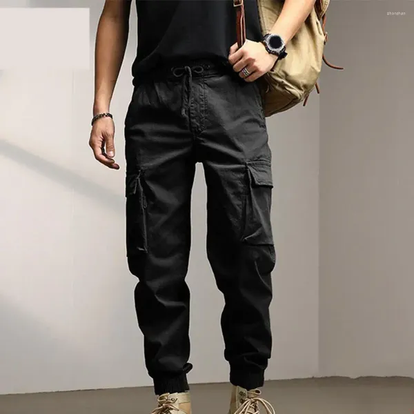 Pantalon Cargo à taille élastique avec cordon de serrage pour hommes, avec bande à la cheville, tissu doux et respirant, plusieurs poches pour plus de confort