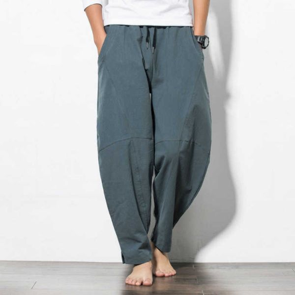 Pantalons pour hommes livraison directe coton lin Harem nouveau Style chinois décontracté hommes couleur Pure pantalon ample à jambes larges 5XL G220929