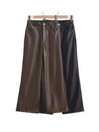 Pantalon pour hommes Duoperi Femmes Mode PU Solid Front Zipper Large Jambe Vintage Taille Haute Pleine Longueur Femme Chic Lady Pantalon 231216