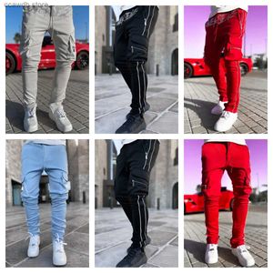 Men's Pants EHMD Pantalones casuales de pierna dividida negros de moda para hombres Pantalones de calle de moda Cómodos y ajustados Taladro caliente Elástico Lavado con agua Slim Fit 23 T240108