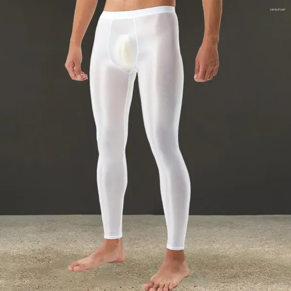 Pantalon élastique soyeux pour hommes, Leggings lisses et ajustés avec poche bombée convexe en U, haute élasticité pour le confort