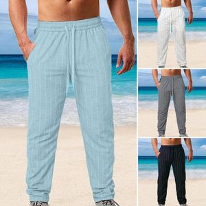 Pantalon pour hommes à coups de taille élastique pantalon pantalon à imprimé à rayures verticales poches de ceinture droite jambe droite