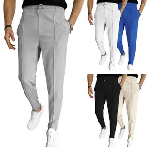 Pantalon pour hommes Sports de taille élastique avec des poches à cordon pour le trajet en affaires Slim Fit Soft Breathable Tissu