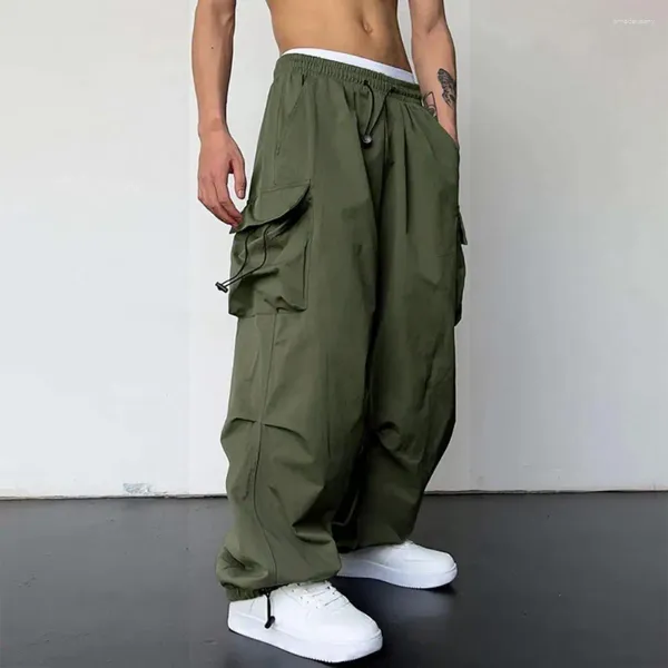 Pantalones para hombres Cintura elástica Multi-Bolsillo Streetwear Hombres Cargo con diseño de bolsillo múltiple de gran tamaño Hiphop alto