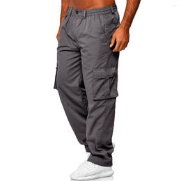 Pantalones de hombre con cintura elástica, pierna recta, cargo, multibolsillos, de tiro medio, para entrenamiento de hombres, monos deportivos de cintura media