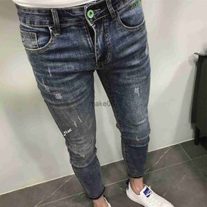 Pantalons pour hommes Broderie Chat Moustaches Rayures Petits Pieds Adolescents Slim Jeans Hommes Été Nouveau Mince Coréen À La Mode Social People Crayon Pantalon J230712