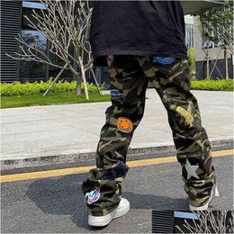 Pantalons pour hommes Emo Hommes Mode Streetwear Casual Baggy Camouflage Jeans Brodé Hip Hop Américain Alt Straight Cargo Vêtements G22050 Dhmpo