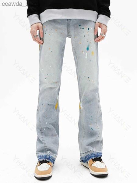 Pantalons pour hommes VIBE européen et américain vent splash encre graffiti hip-hop rap style de rue rétro Y2K pantalon lâche micro-évasé pantalon JEANS Q240104