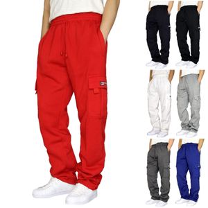 Pantalons pour hommes mode corde desserrage taille couleur unie poche pantalon sport entraînement piste bas Joggers pantalons de survêtement 230221