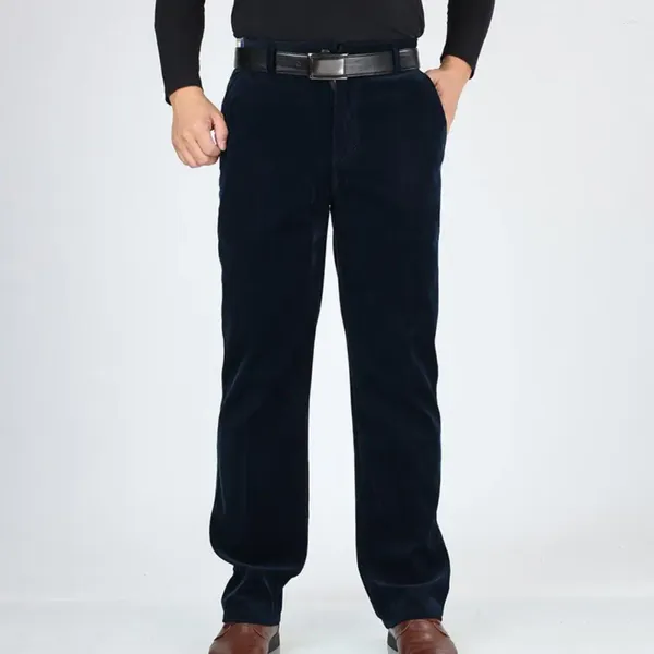 Pantalons pour hommes automne hiver ample doux chaud épais décontracté velours côtelé poches taille haute bouton droit fermeture à glissière pantalons longs