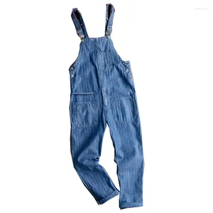 Pantalons pour hommes Fashion Blue Loose Jumpsuit Men Denim Bib Straight Jeans Hip Hop Street Casual Cargo